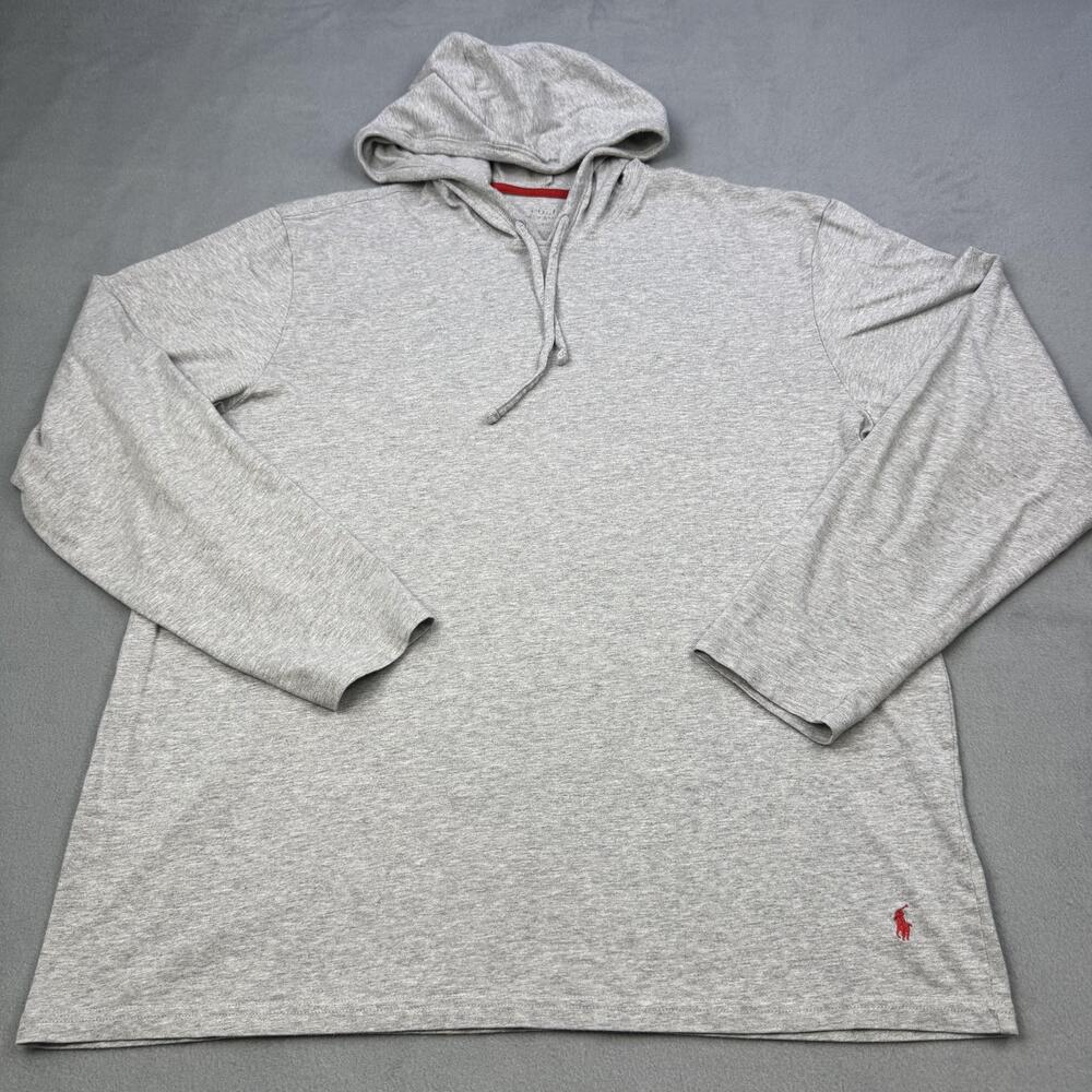 Polo Ralph Lauren Hoodie Mens XL Gray Lightweight Jersey Pullover Pony Logo